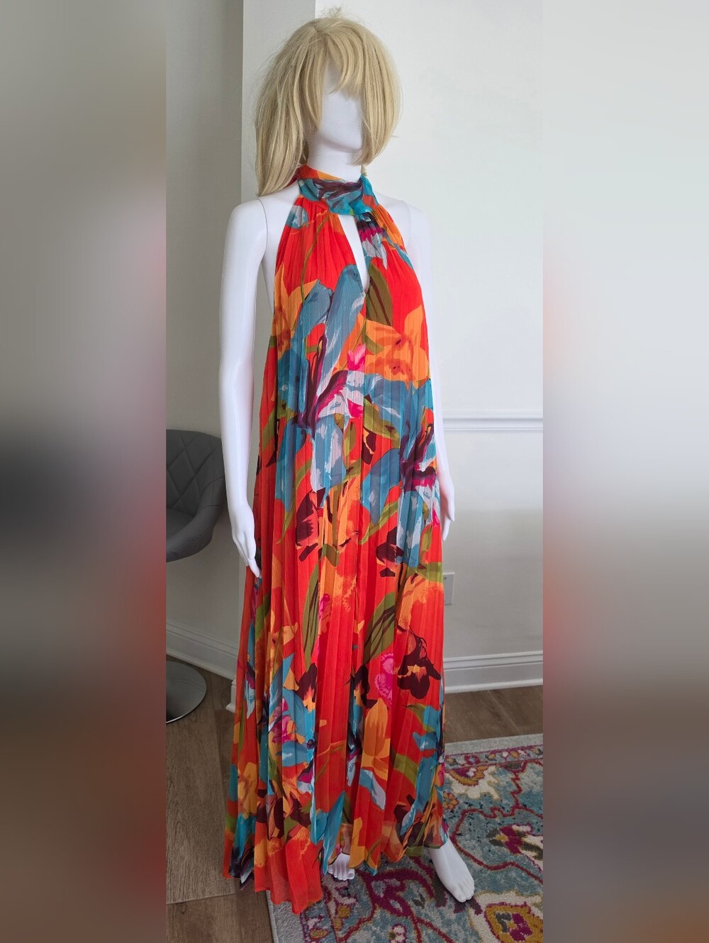 INC International Concepts Multi-Color Floral Halter Maxi Dress